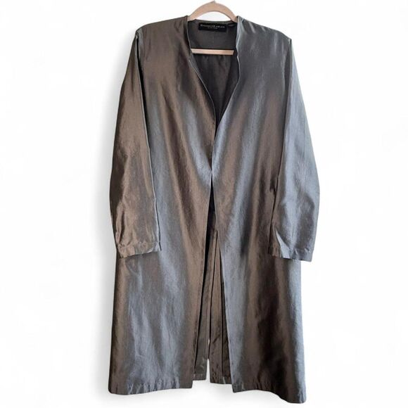 Vintage Donna Karan New York 100% Silk Open Duster Coat in Silver Gray size S - Picture 1 of 14
